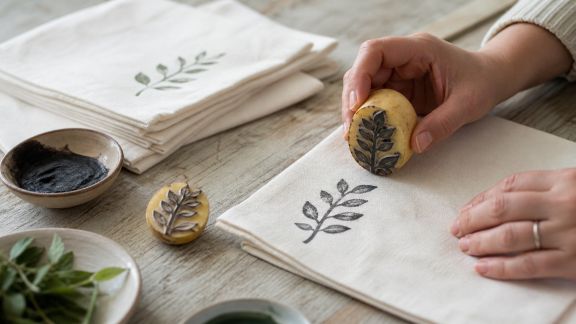 DIY : Personnaliser des serviettes de table avec des tampons faits main